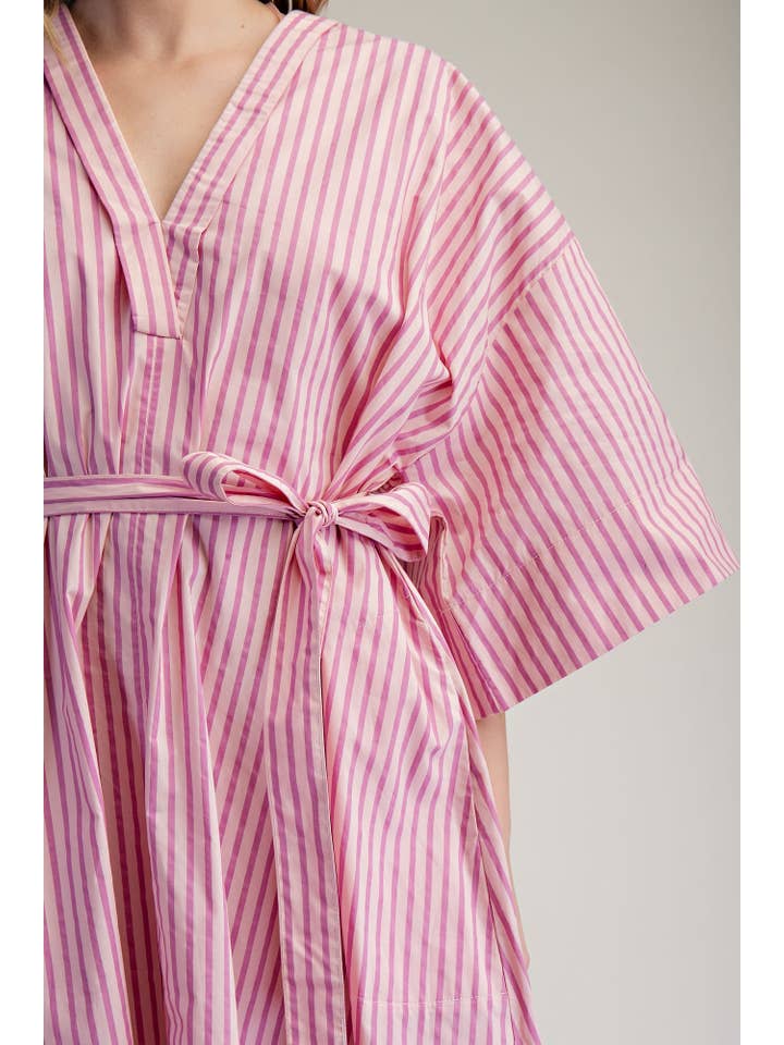 Glam - Wholesale Dress - Women's - Belted Relaxed Stripe Midi Dress7