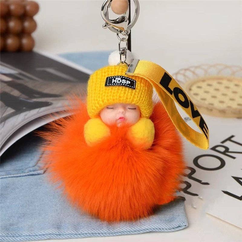 Plush Looks – wholesale Keychain – Women's – Fox Fur Cute Sleeping Baby Doll Car Key Bag Pendant Keychain6