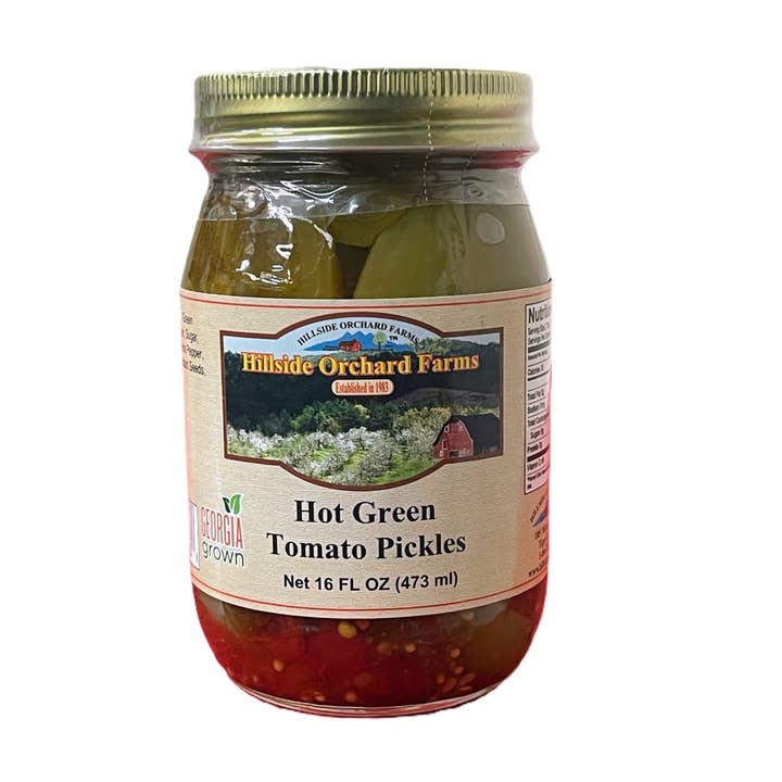 Hot Green Tomato Pickles for wholesale by Hillside Orchard Farms