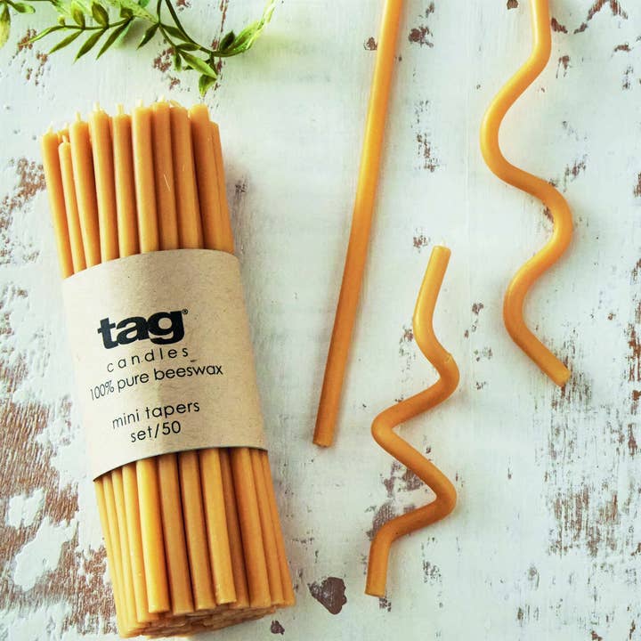 Yellow Beeswax Mini Taper Candle S/50 Honey Polyester Everyday for wholesale on Faire1