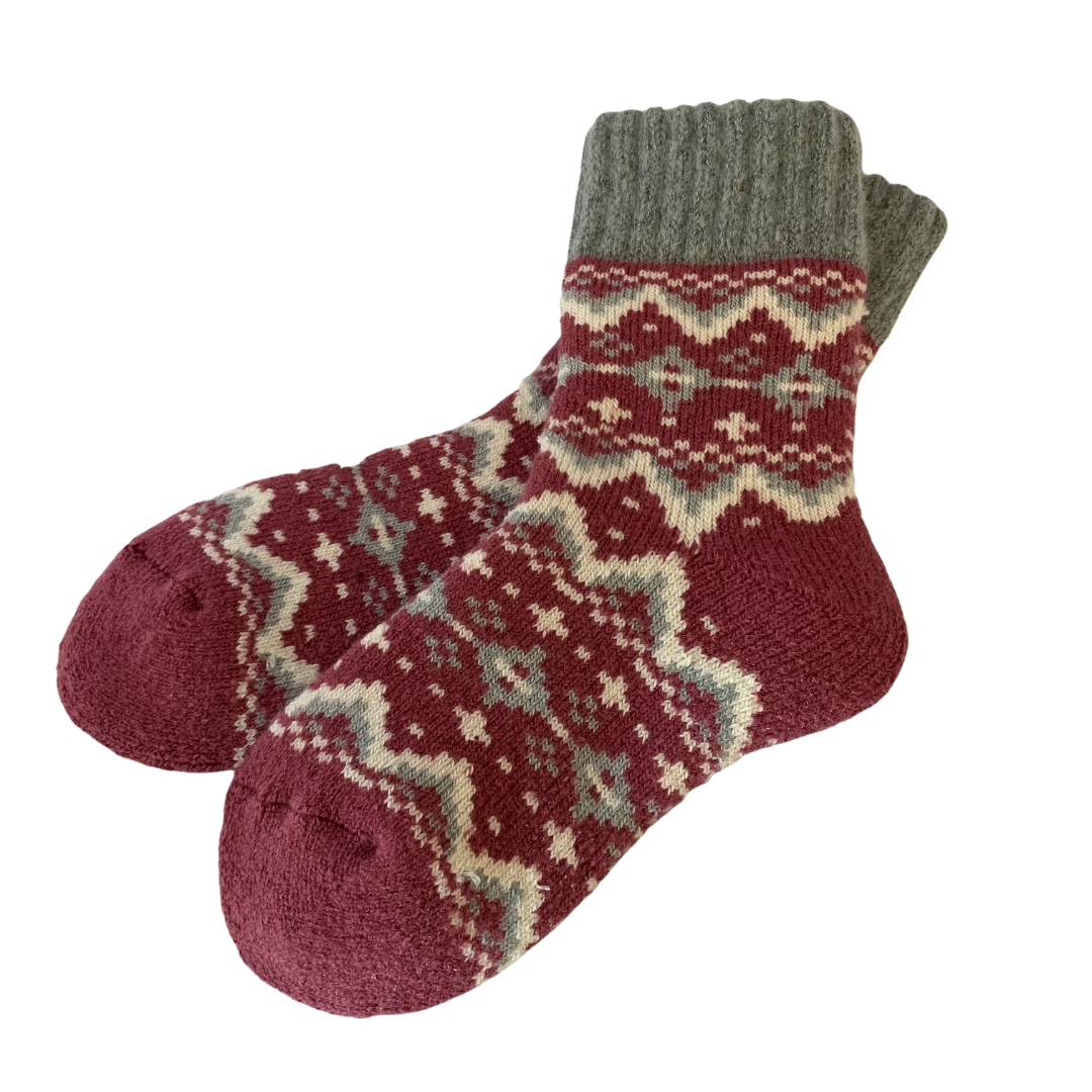 Ladies Girls Nordic Design Lined Slipper Socks with Pom Pom 