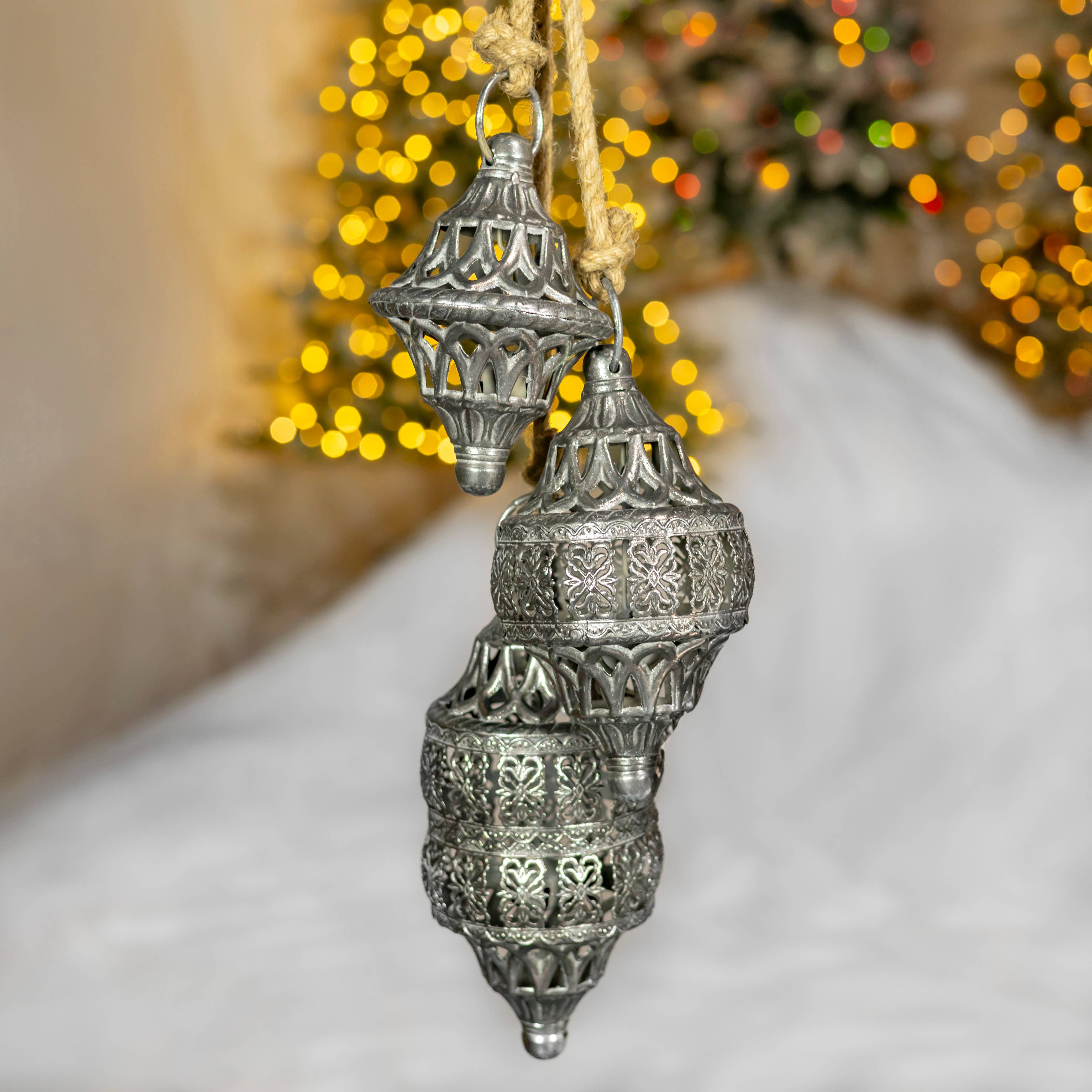 Zaer Ltd. International - Wholesale Christmas Decoration - "Blanfordia" Hanging 3-Piece Iron Bell Cluster - 7 Assorted9