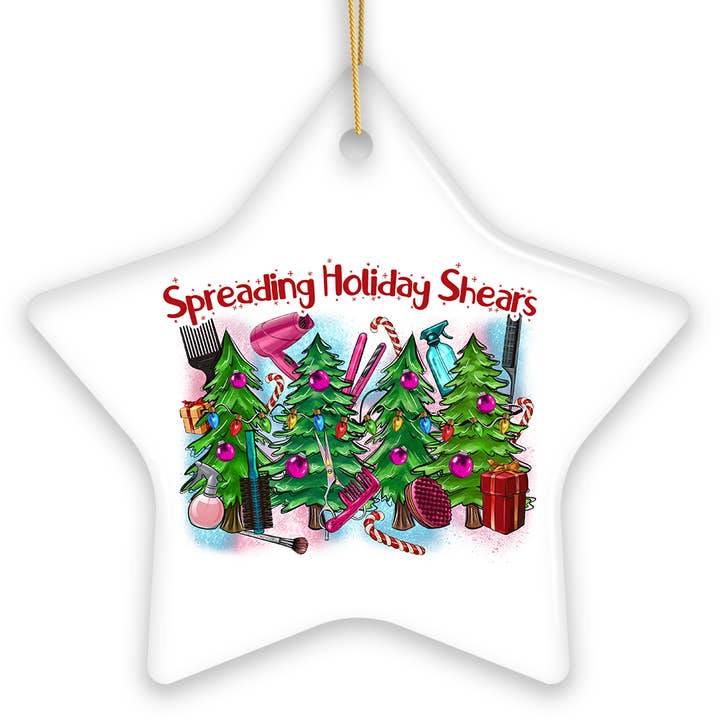 Spreading Holiday Shears Hairstylist Cute Christmas Ornament for wholesale by OrnamentallyYou