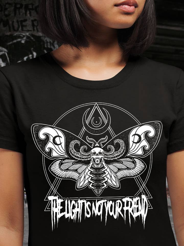 The Light Is Not Your Friend Death Moth T-Shirt for wholesale by XRAEART Clothing Co