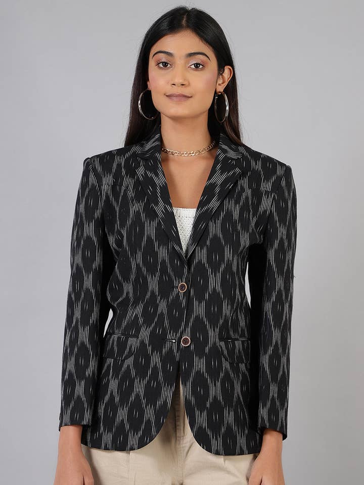 Ikat Black Cotton Blazer (2) for wholesale by INDOPHILIA