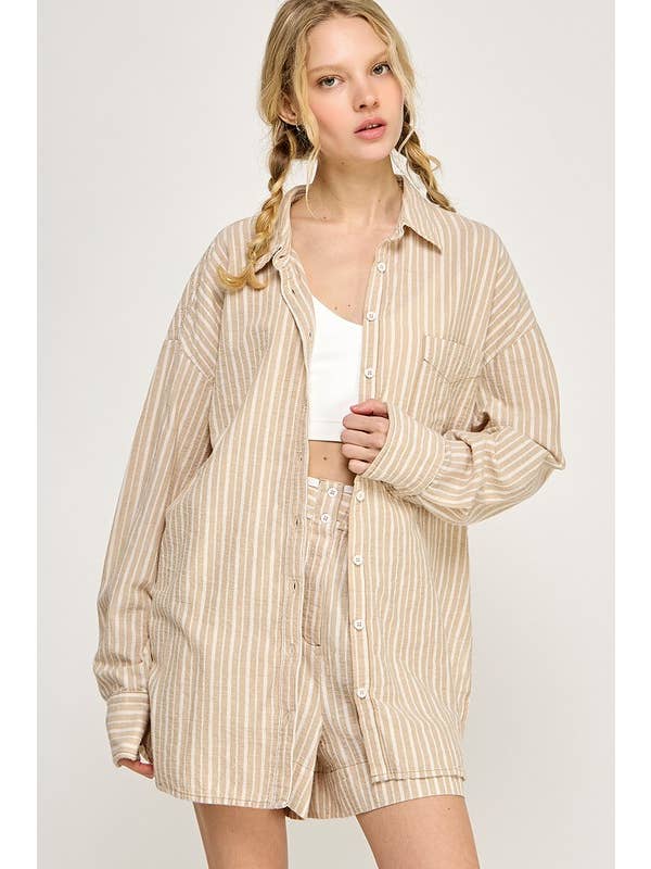 Miss Love - Wholesale Button Down Shirt - Women's - OVERSIZED CLASSIC CASUAL BUTTON DOWN SHIRT