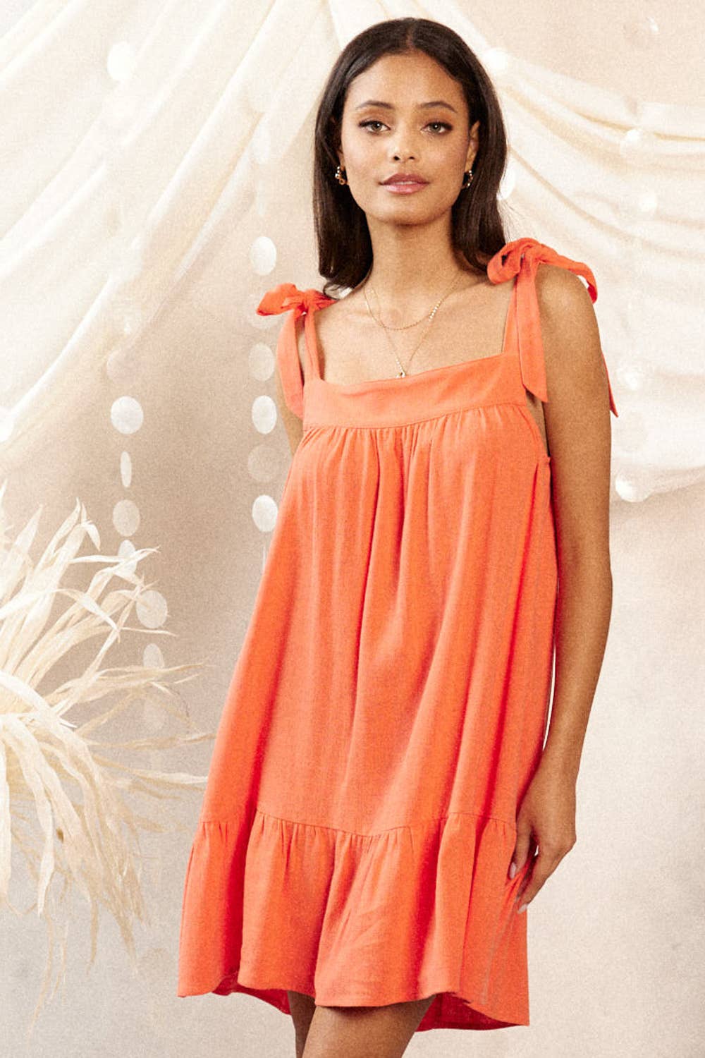 Endless Blu - Vendita all'ingrosso Vestito - Donna - MINI ABITO BABY DOLL IN LINO TINTA UNITA JD6461