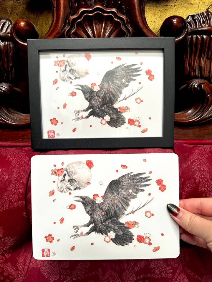 "Lady Death & Crow" Framed Art Card & Single Cards for wholesale by Stephanie Inagaki