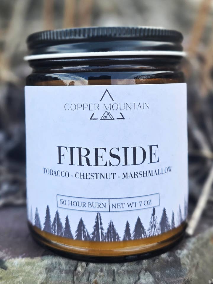 FIRESIDE (TOBACCO, CHESTNUT, MARSHMALLOW)
8OZ, 16OZ for wholesale by Copper Mountain Candle Co.