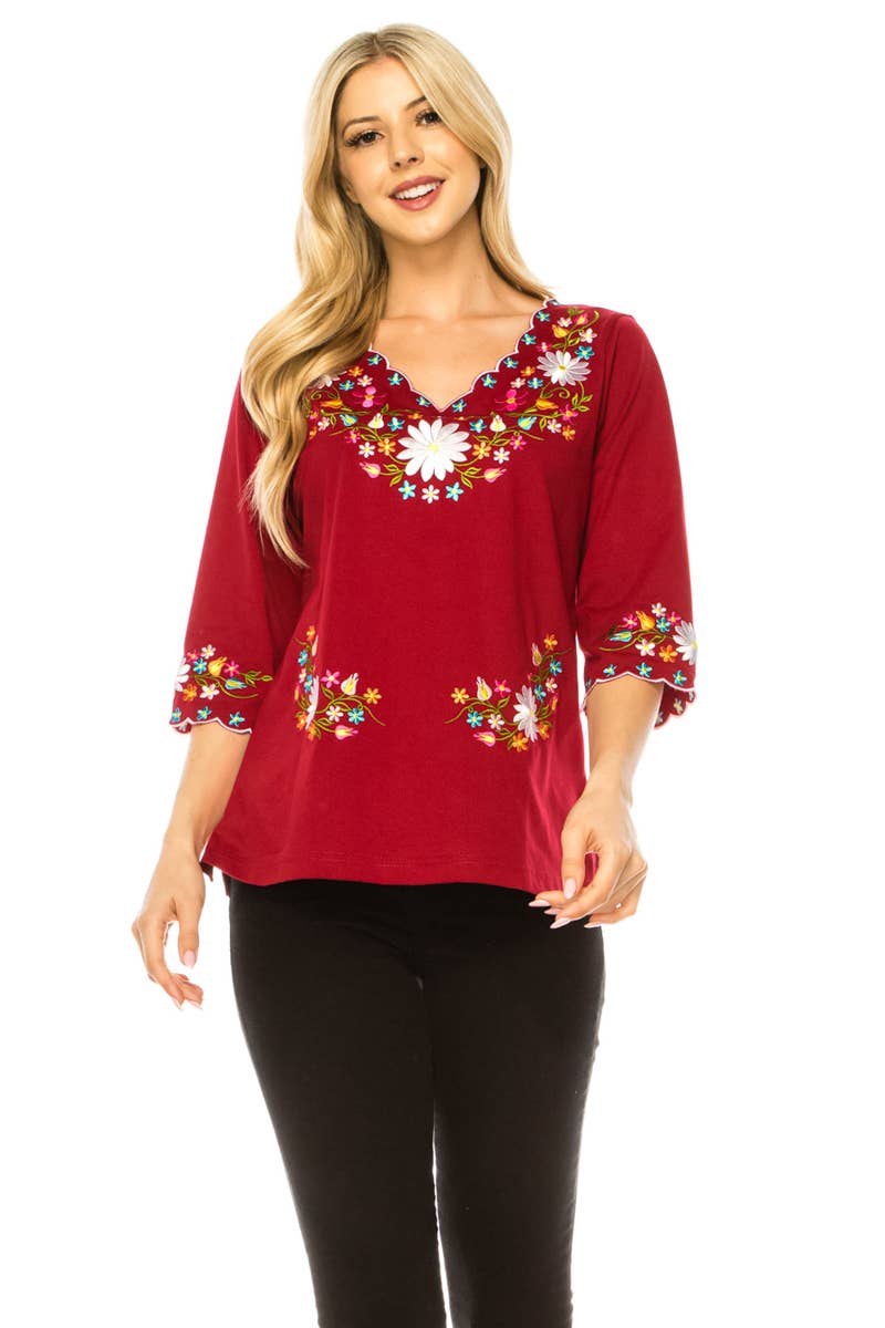 Unik - Vente Chemisier – femme - Adulte Traditionnel Brodé Manches 3/4 S-3XL23