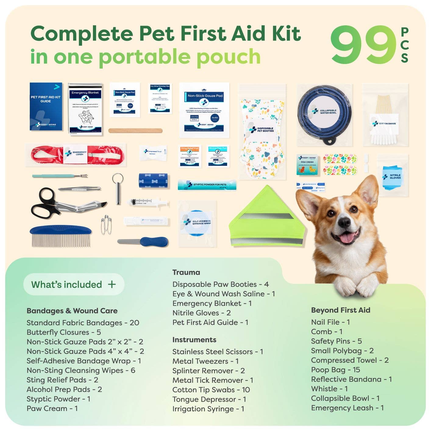 KEEP>GOING First Aid - Vente Trousse de premiers secours - Trousse de premiers secours pour chiens (99 pièces)5