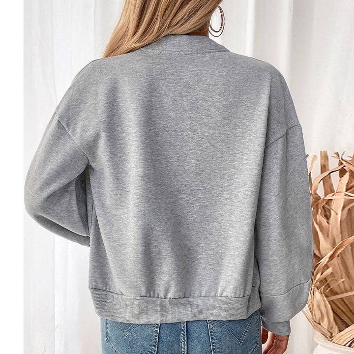 Light gray Women's Short Cardigan Zipper Sweater Solid Color Jacket for wholesale on Faire2