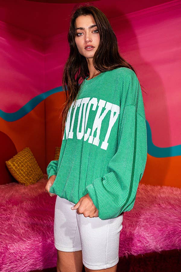 KELLY GREEN T1770M 'KENTUCKY' Comfy Oversize Graphic Sweatshirt, Gameday for wholesale on Faire7