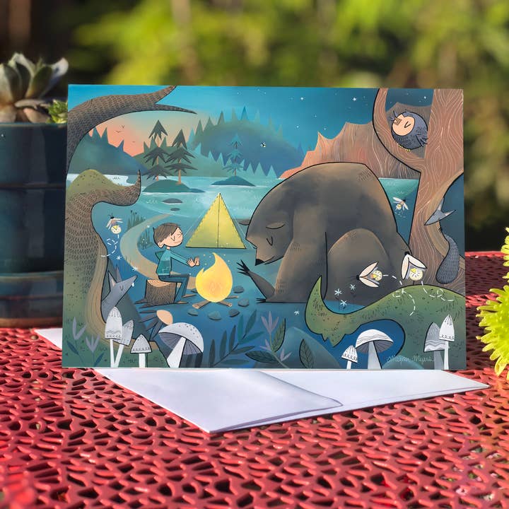 Carte vierge - Ours feu de camp (Design 78) pour la vente par Megan Marie Myers Art