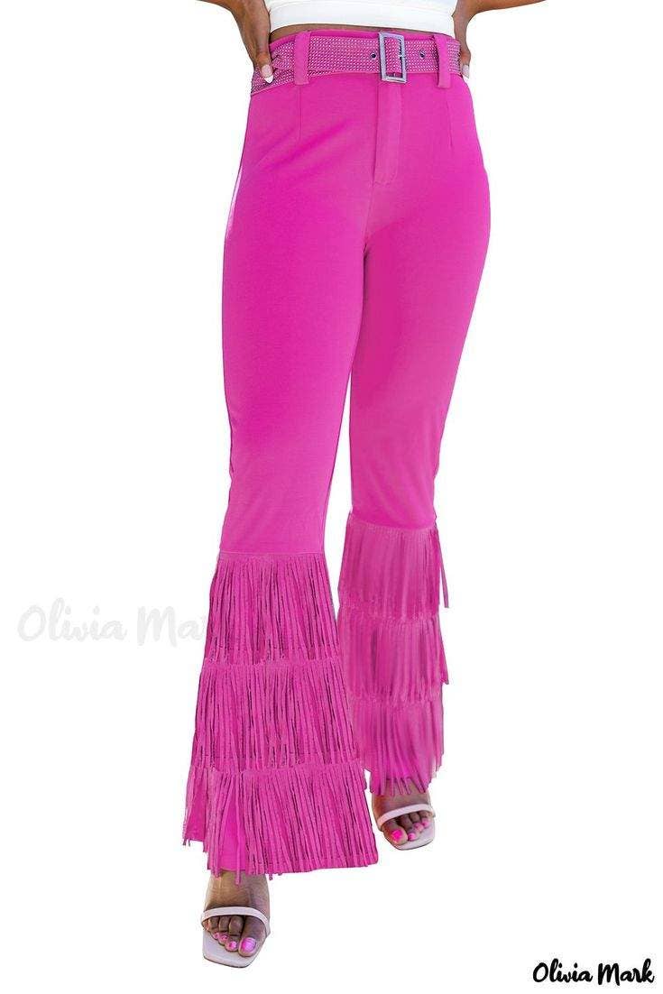 HET ROSA byxor med rosa fransar hög midja utsvängda byxor för wholesale på Faire6