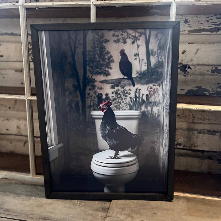 JanMichaels Art & Home - Wholesale Wall Sign - HMK061 Black Rooster Bathroom Box Frame1
