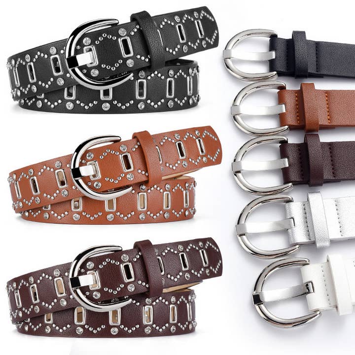 WOMEN POPULAR DIAMOND RIVET PUNK STYLE BELT_CWABE0585 for wholesale by ACCITY