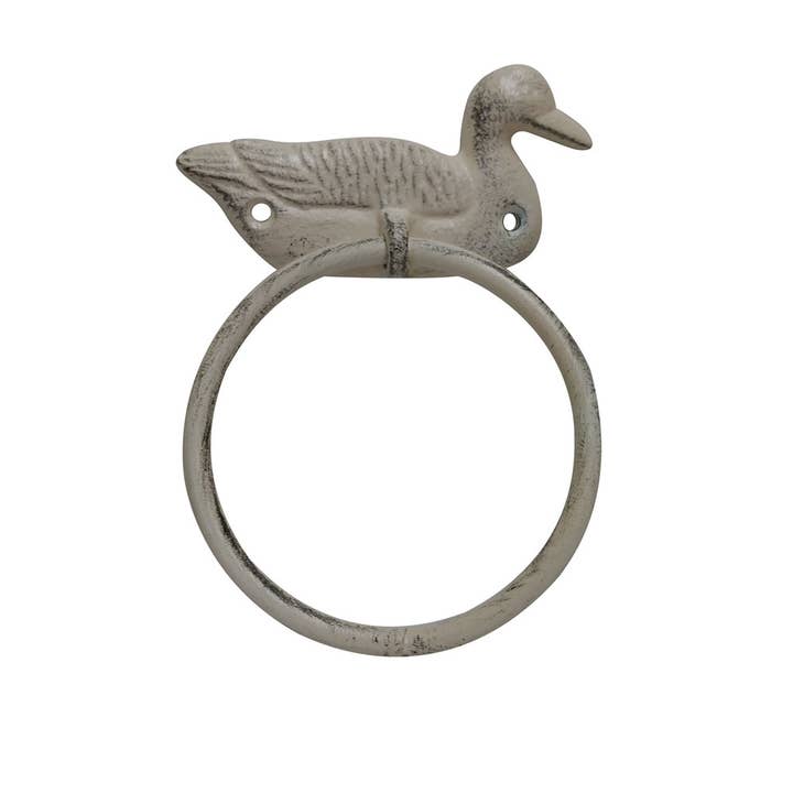 Toallero blanco envejecido de hierro fundido Mallard Duck 6.5" para venta al por mayor de Hampton Ironworks