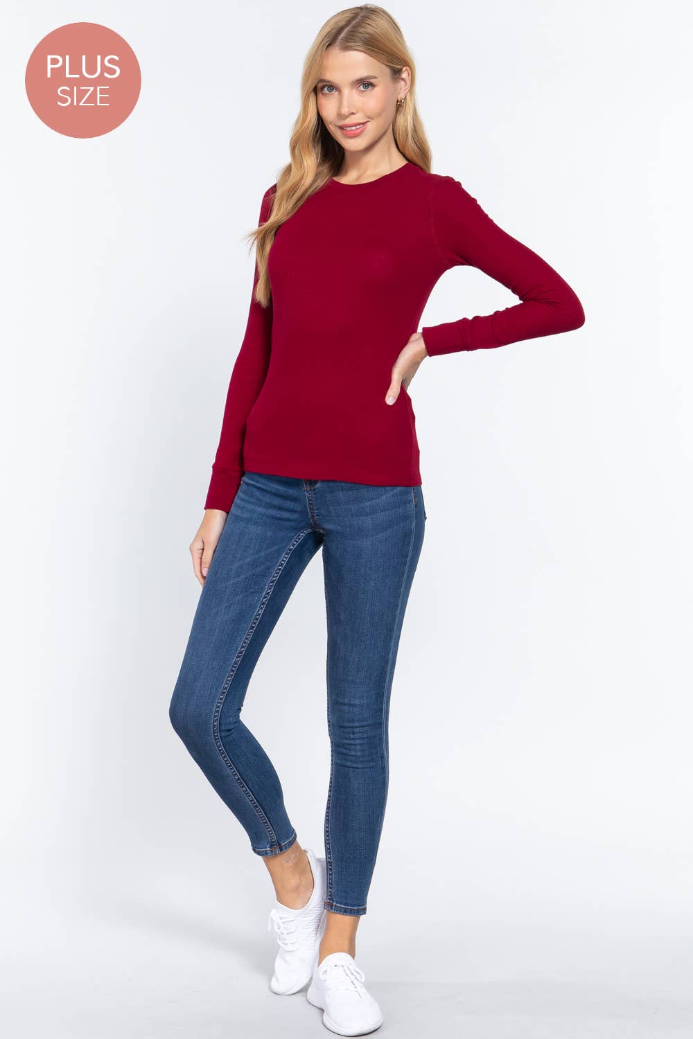 Active Basic | Active USA - Wholesale Knit Top - Women's - [PLUS SIZE] Long Sleeve Crew Neck Thermal Knit Top9
