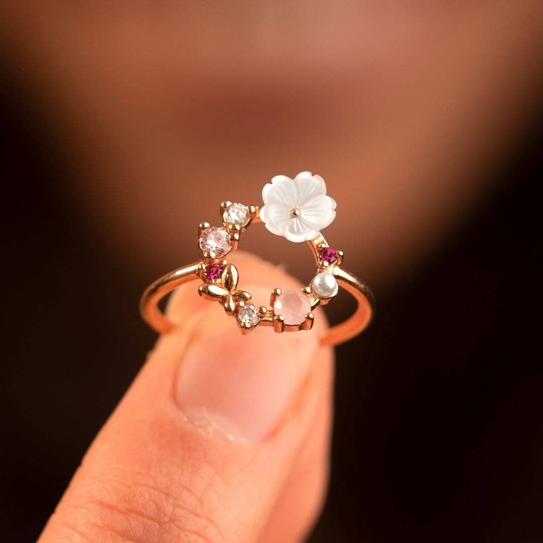 Les Joyaux d'Aure - Venta al por mayor Anillo con gemas - Anillo con flores de color lila1