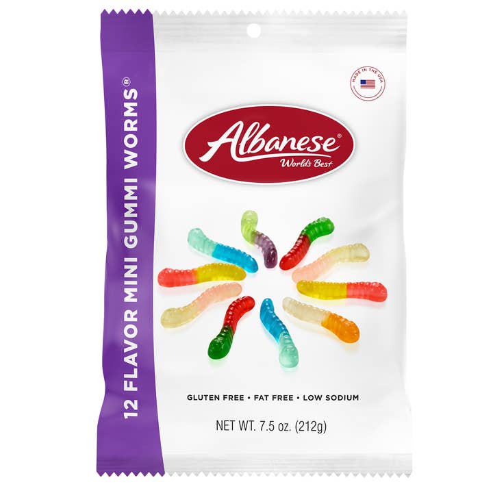Grandpa Joe's Candy Shop - Wholesale Gummy - Albanese 12 Flavor Mini Gummy Worms, 7.5oz, 12ct Case