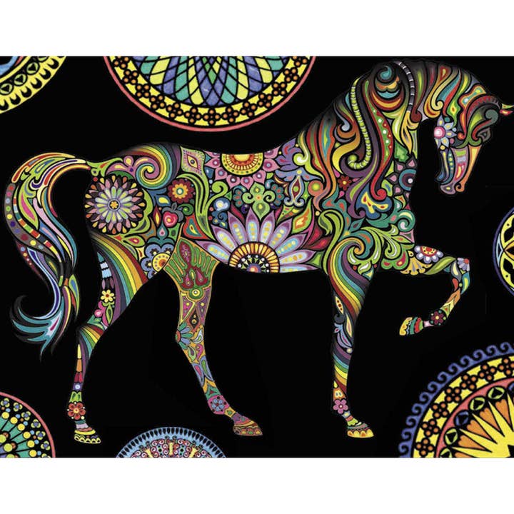 Colorvelvet - Vente Livre de coloriage – enfant et bébé - Cheval Mandala dessin en velours à colorier fabriqué en Italie