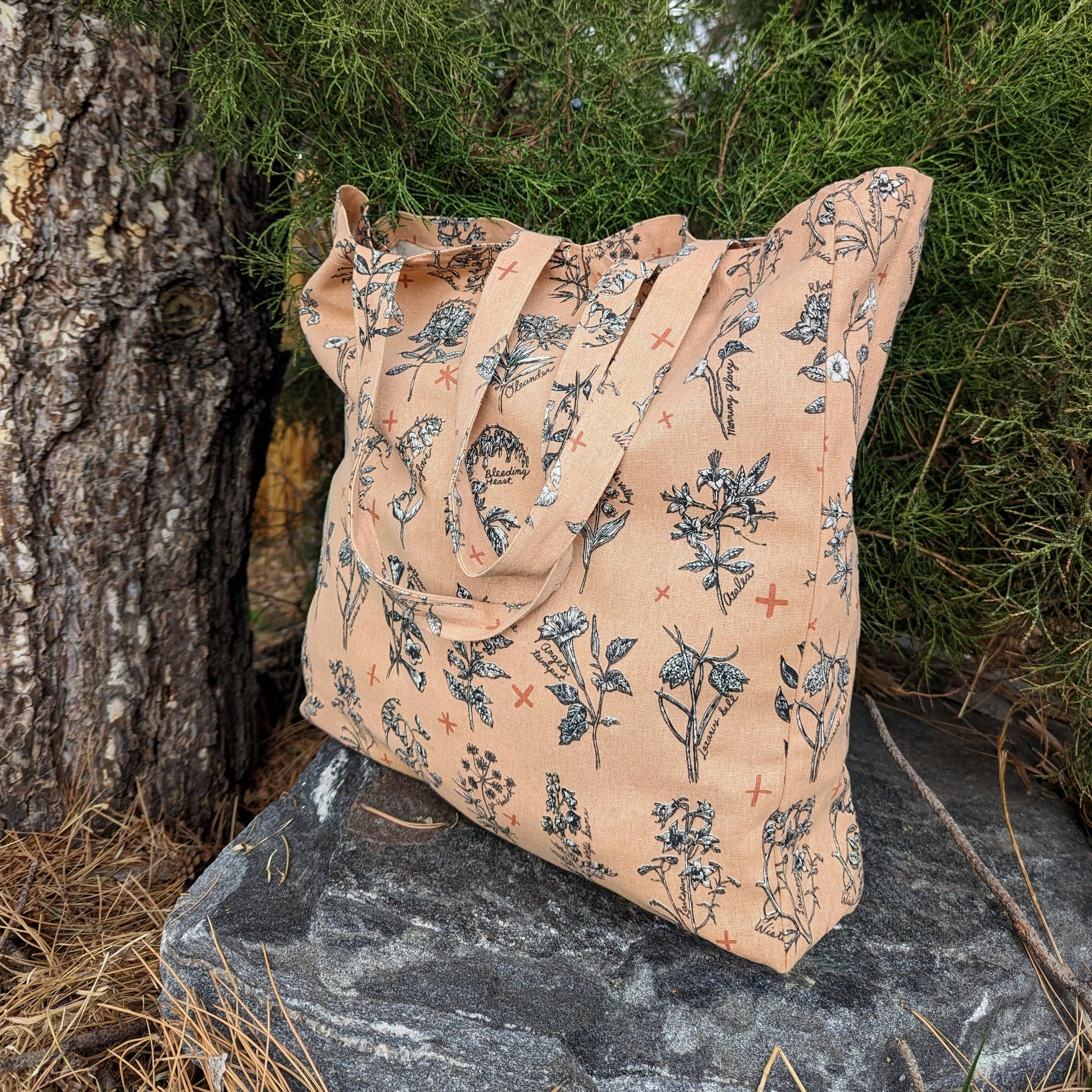 ilikesara | art + goods - Venta al por mayor Bolsa de asa- Mujer - bolso tote | flores fatales - bolso tote de lona serigrafiado con flor venenosa rosa9