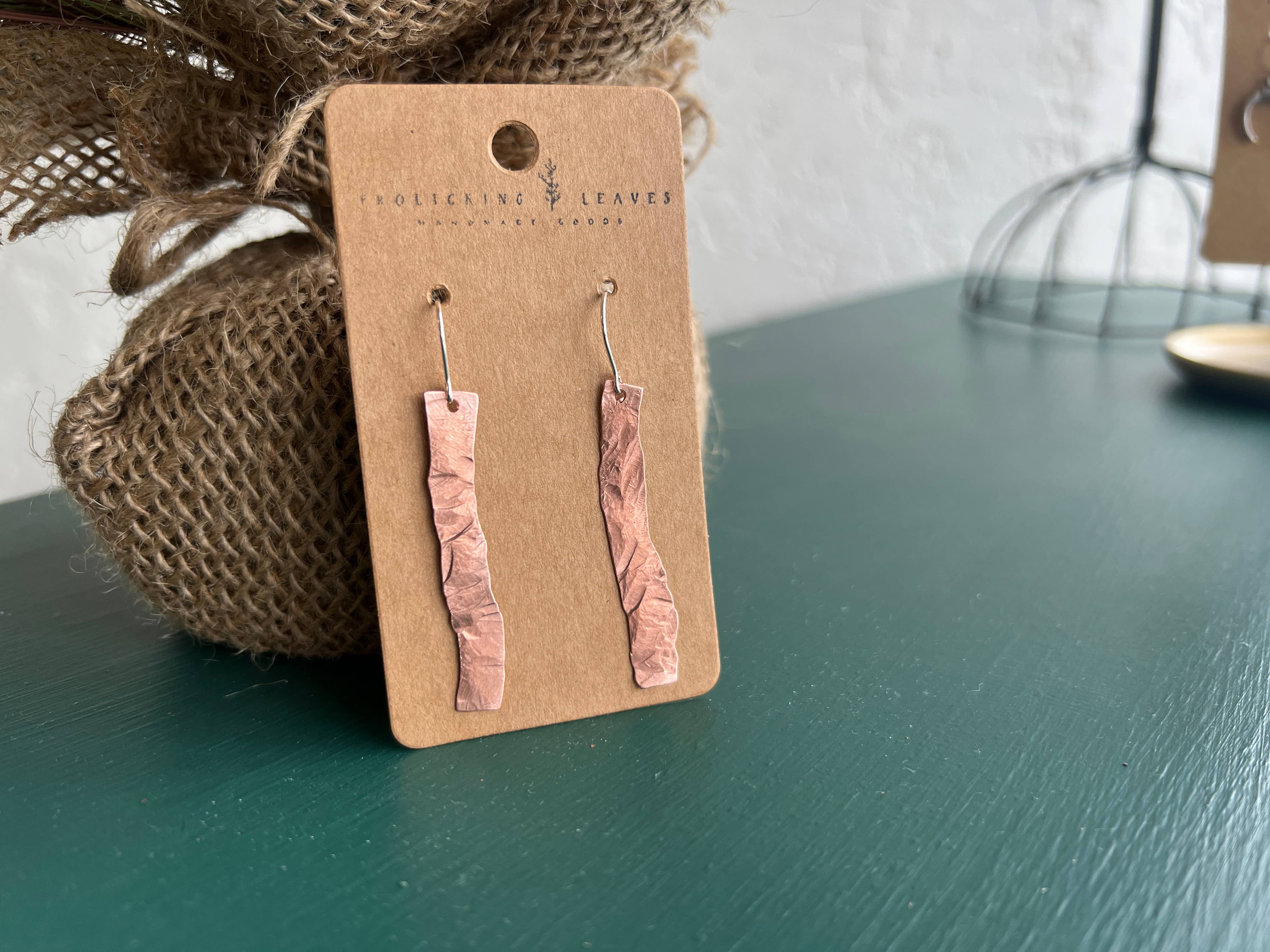 Frolicking Leaves - Wholesale Dangle Earrings - Crooked Hammered Copper Earrings0