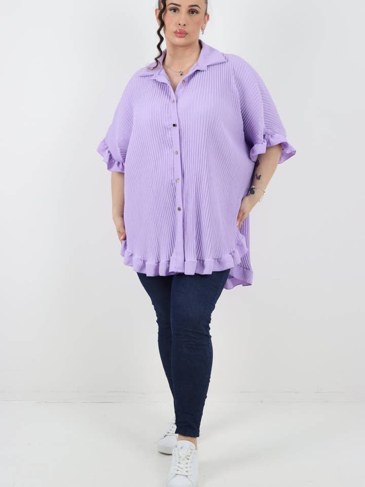Miss Bold - Wholesale Button Down Shirt - Women's - Italian Pleated Dip Hem Button Down Shirt Top