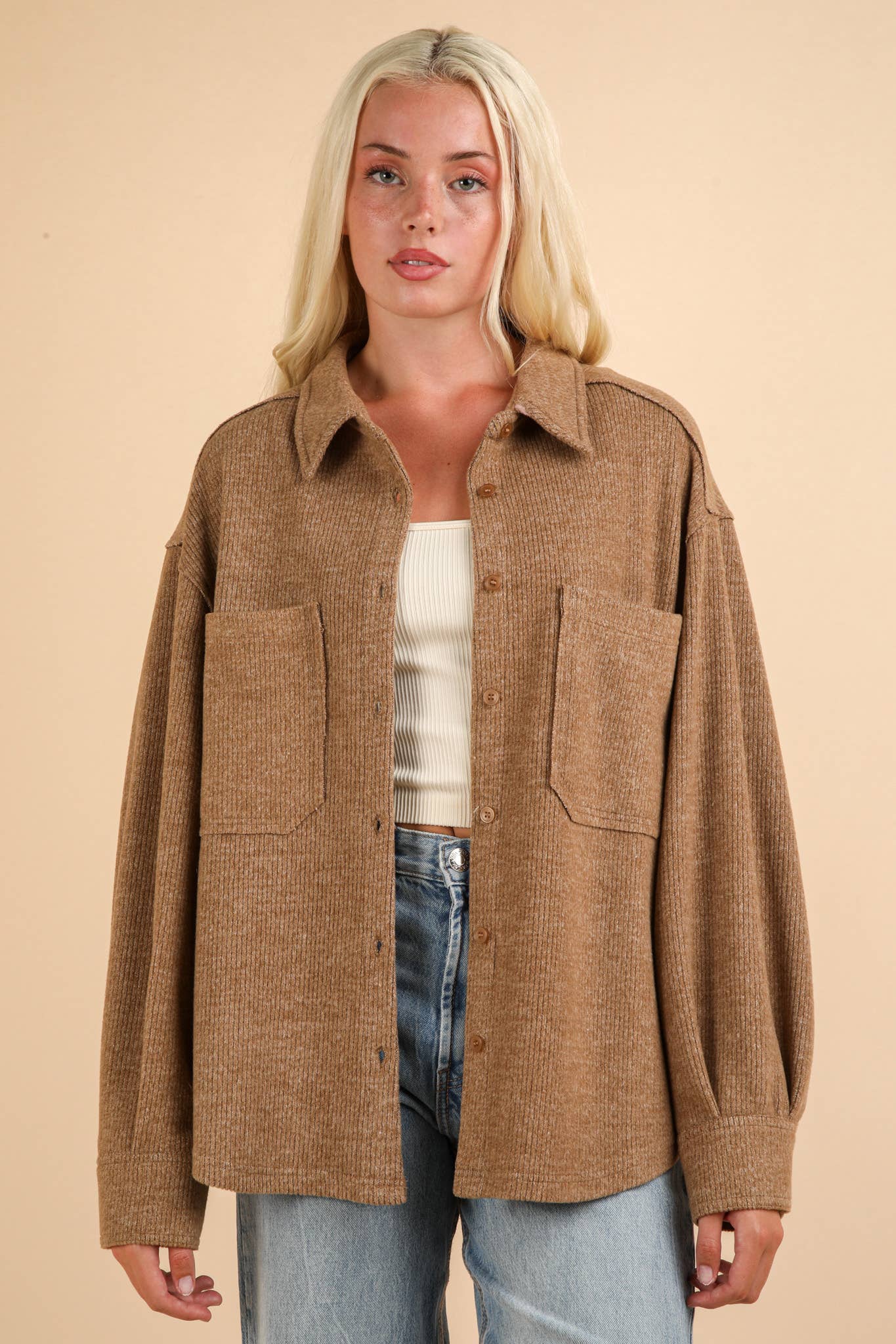 VERY J – Engroshandel Skjortejakke/shacket – til kvinder – NJ90004-overdimensioneret Cozy Button Down Shacket Jacket16