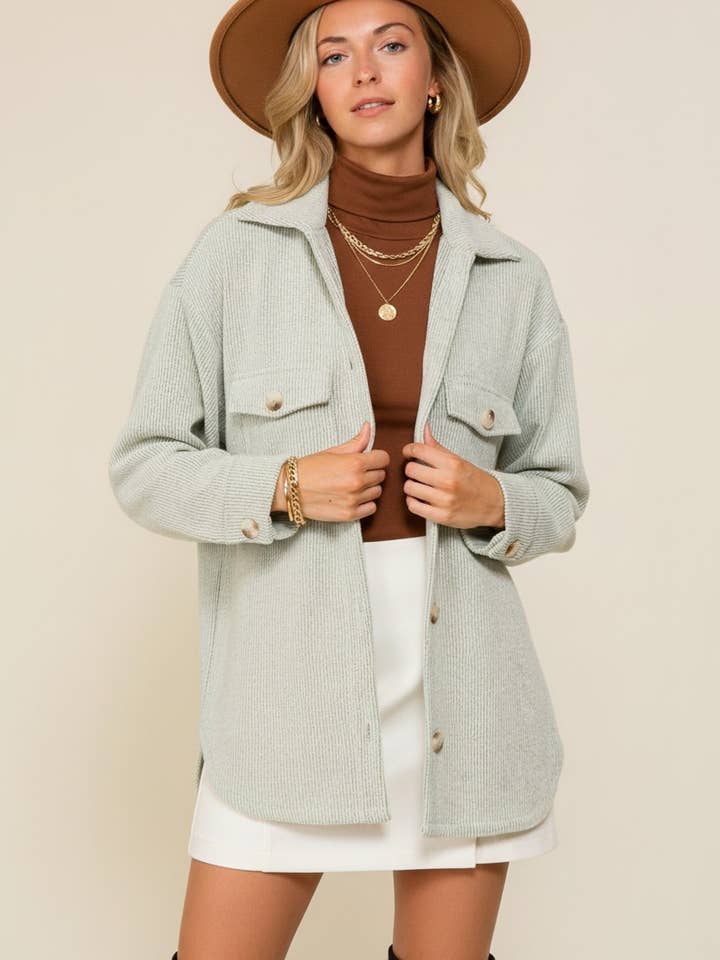 Surchemise surdimensionnée en maille gaufrée brossée confortable 11 pour la vente par TIMING