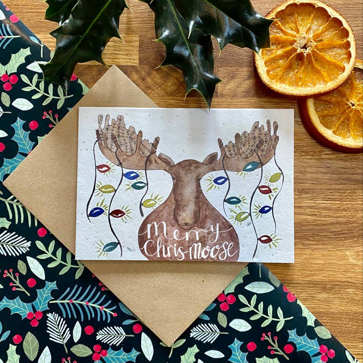 Merry Chris-Moose Plantable Eco Greetings Christmas Card for wholesale by Loop Loop