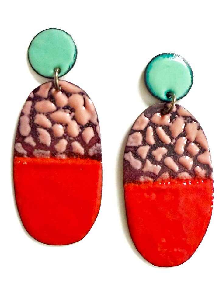 Statement Red and Aqua Enamel Earrings for wholesale by Courtney Fischer Jewelry