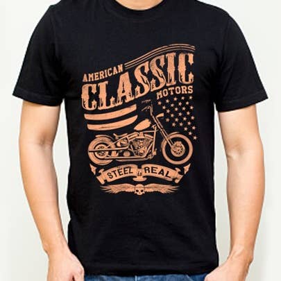 Herren-T-Shirt „Motorrad aus echtem Stahl“ für den Großhandel von Wishful Mammoth Wholesale Options