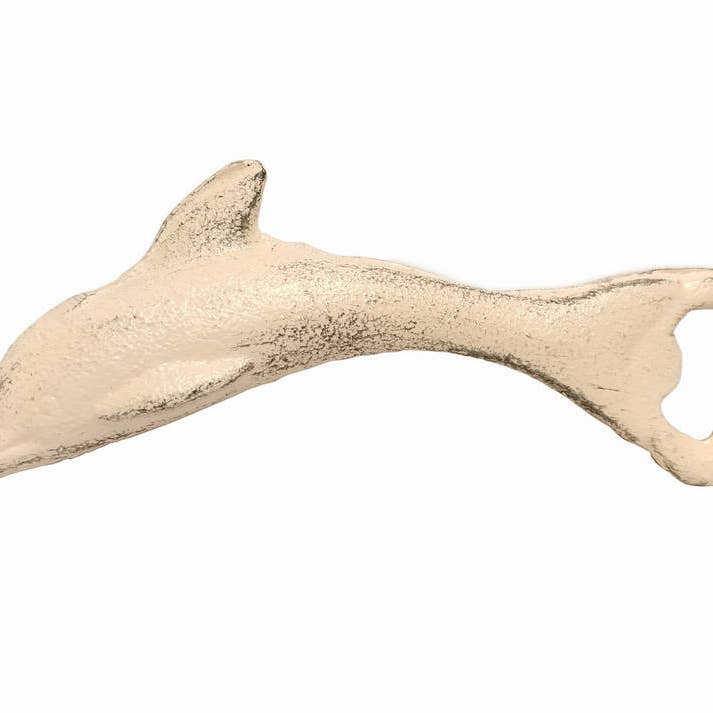 Abridor de garrafas Dolphin de ferro fundido branco envelhecido 7 por atacado de Hampton Ironworks
