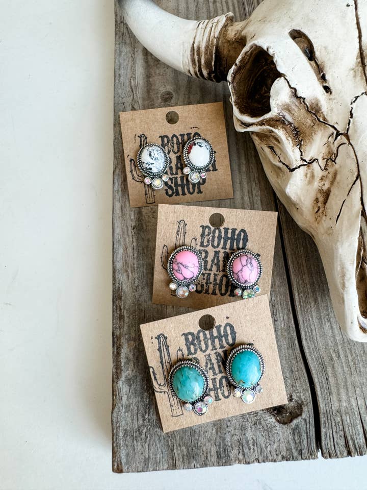Western Oval Stone Stud Earrings for wholesale by Boho Ranch Shop