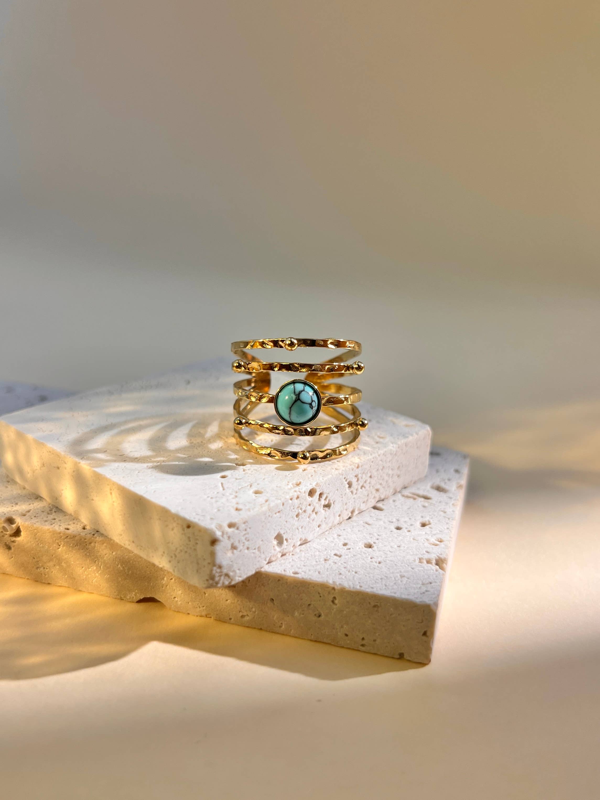 COSMOS - Vente Solitaire - Bague en acier inoxydable multi rangé en pierre réglable 0