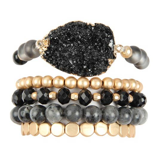 Love and Repeat - Wholesale Jewelry Set - DRUZY CHARM MIXED BRACELET SET