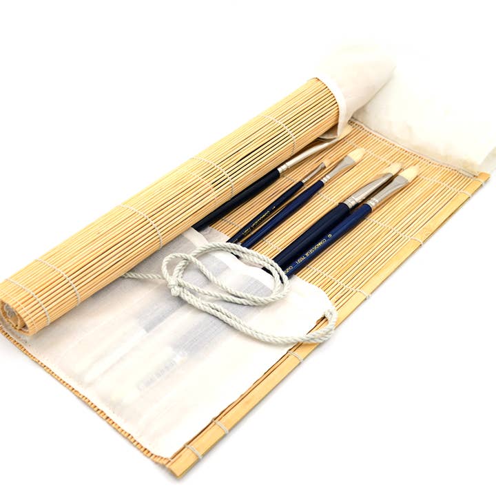 Natural Bamboo Brush Roll With Cloth Slots for wholesale by Nobel Arts