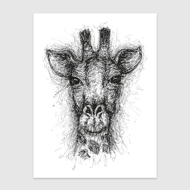 Scribble Giraffe Wall Art Print, Animal Art, Nursery Wall Art for wholesale by Baldy And The Fidget