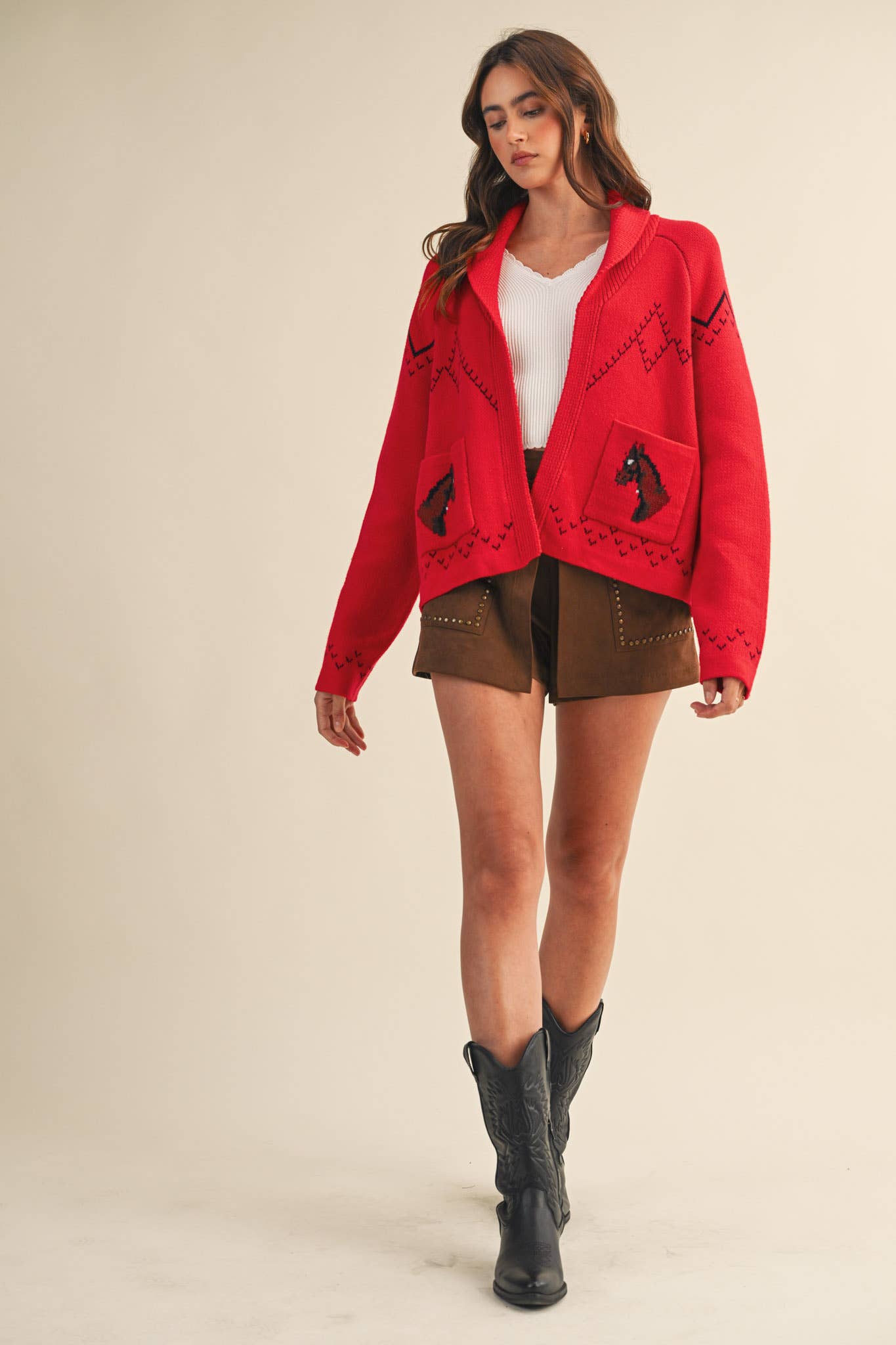 &MERCI - Wholesale Cardigan - Women's - HORSE KNIT SWEATER CARDIGAN MSW1080758