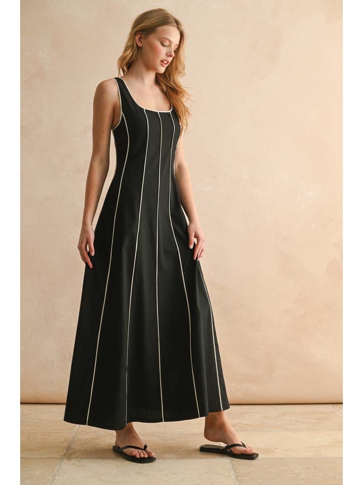 MIOU MUSE - Wholesale Dress - Women's - D5034 PIPING DETAILED PANEL LONG DRESS1