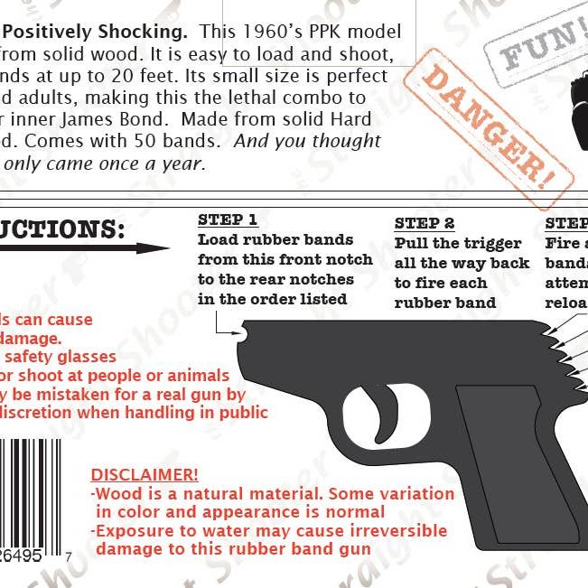 Elastic Precision - Wholesale Wood Toy - Kids - The PPK Rubber Band Gun - Padauk