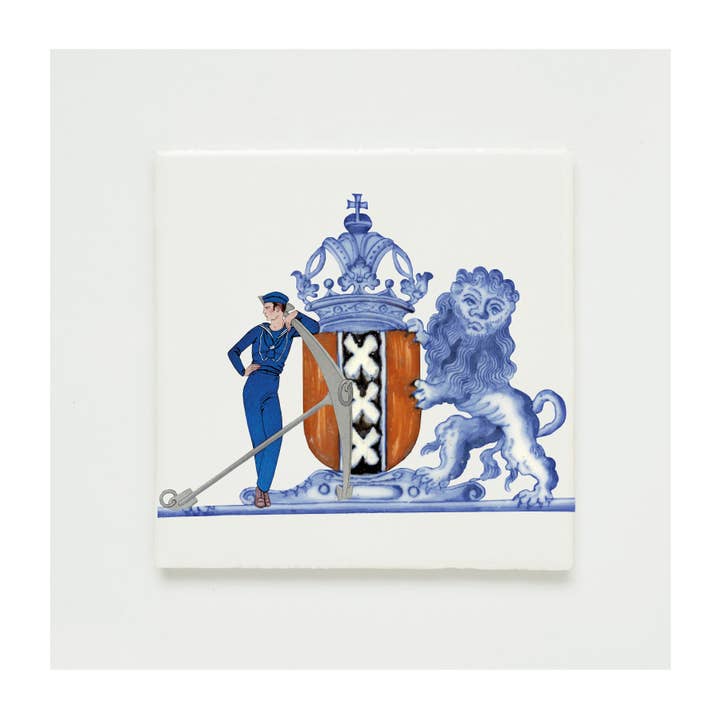 Wandfliesen-Collage Wappen von Amsterdam und Matrose Sail 2025 für den Großhandel von Lylies