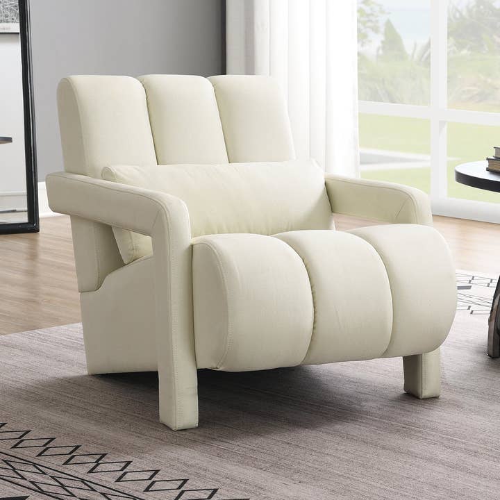 Modern Upholstered Accent Chair, Comfortable Linen Fabric With A Pillow For Living Room,Bedroom. Linen, Beige Beige Primary Living Space Modern Pine Foam Wood Fabric for wholesale by Orange County Decor