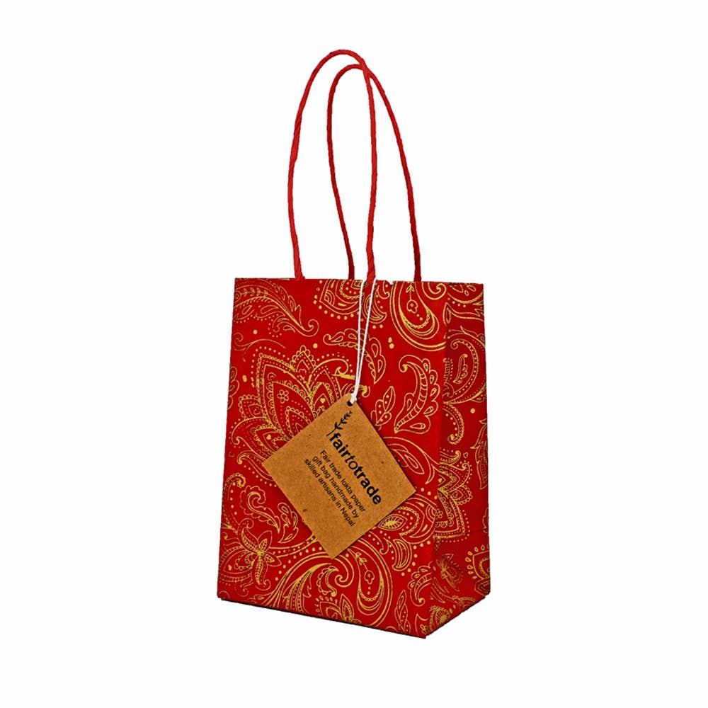 Fair to Trade Ltd - Wholesale Gift Bag - Handmade Floral Paisley Gold Recycled Paper Gift Bags 0