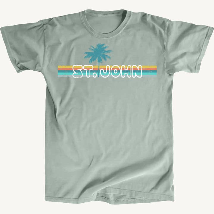 St. John Retro Palm Premium Tee for wholesale by Salt Water Colours
