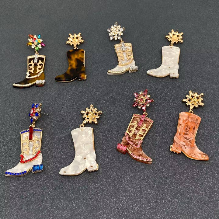 Mio Queena - Vendita all'ingrosso Orecchini pendenti - Orecchini a bottone a stivale western con strass incastonati1