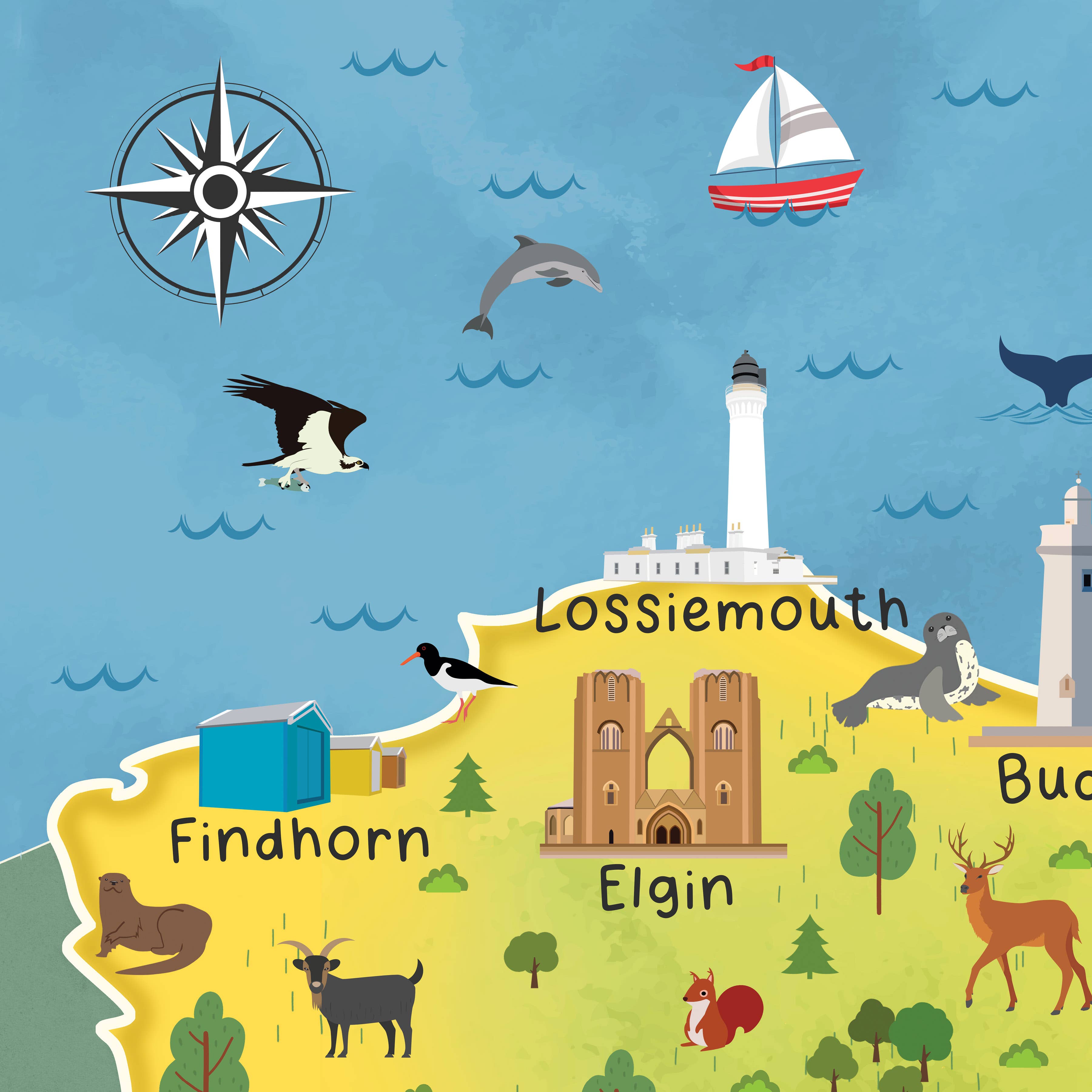 Printagonist – wholesale Art print – Moray Map, Buckie, Aberlour, Findhorn, speyside, Elgin2