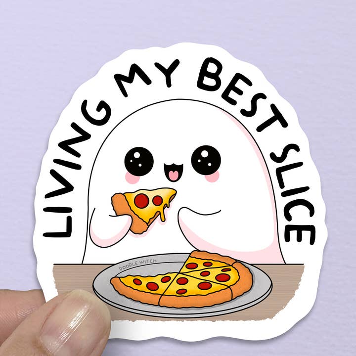 Vivant ma meilleure vie Autocollant Pizza Fantôme Tranche pour la vente par DoodleWitch